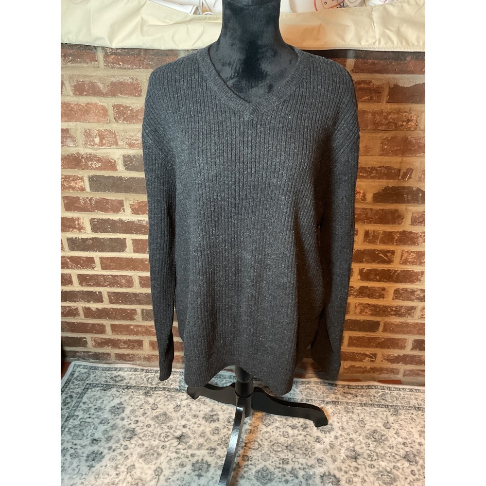 GAP Womens XL Sweater Charcoal Gray V Neck Long Sleeve Ribbed Knit‎ Casual Top